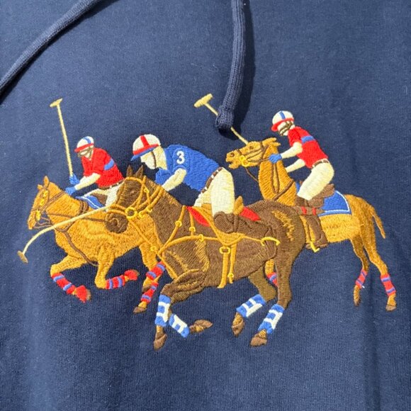 POLO Ralph Lauren Triple Pony Pullover Hoodie in Navy, size Men's Large, NWT - Picture 2 of 7